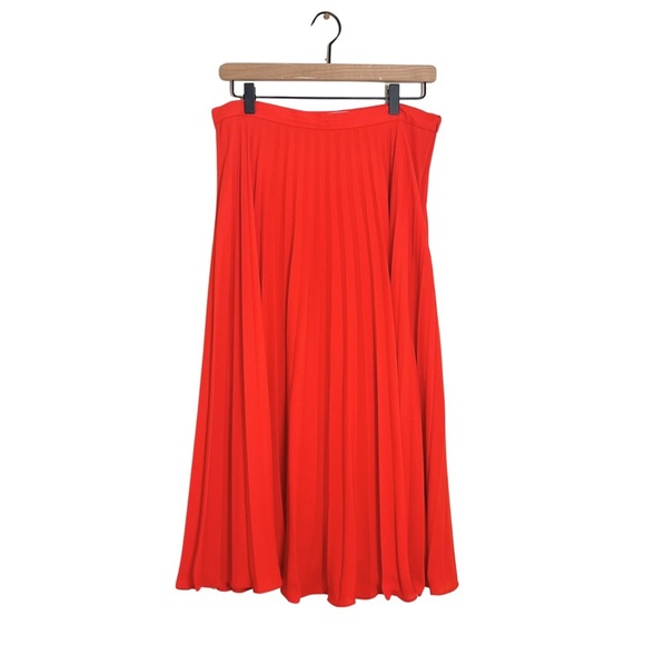 1. State Coral Red Pleated Midi Skirt Size 10 Classic Modern Feminine Elegant - Picture 2 of 10
